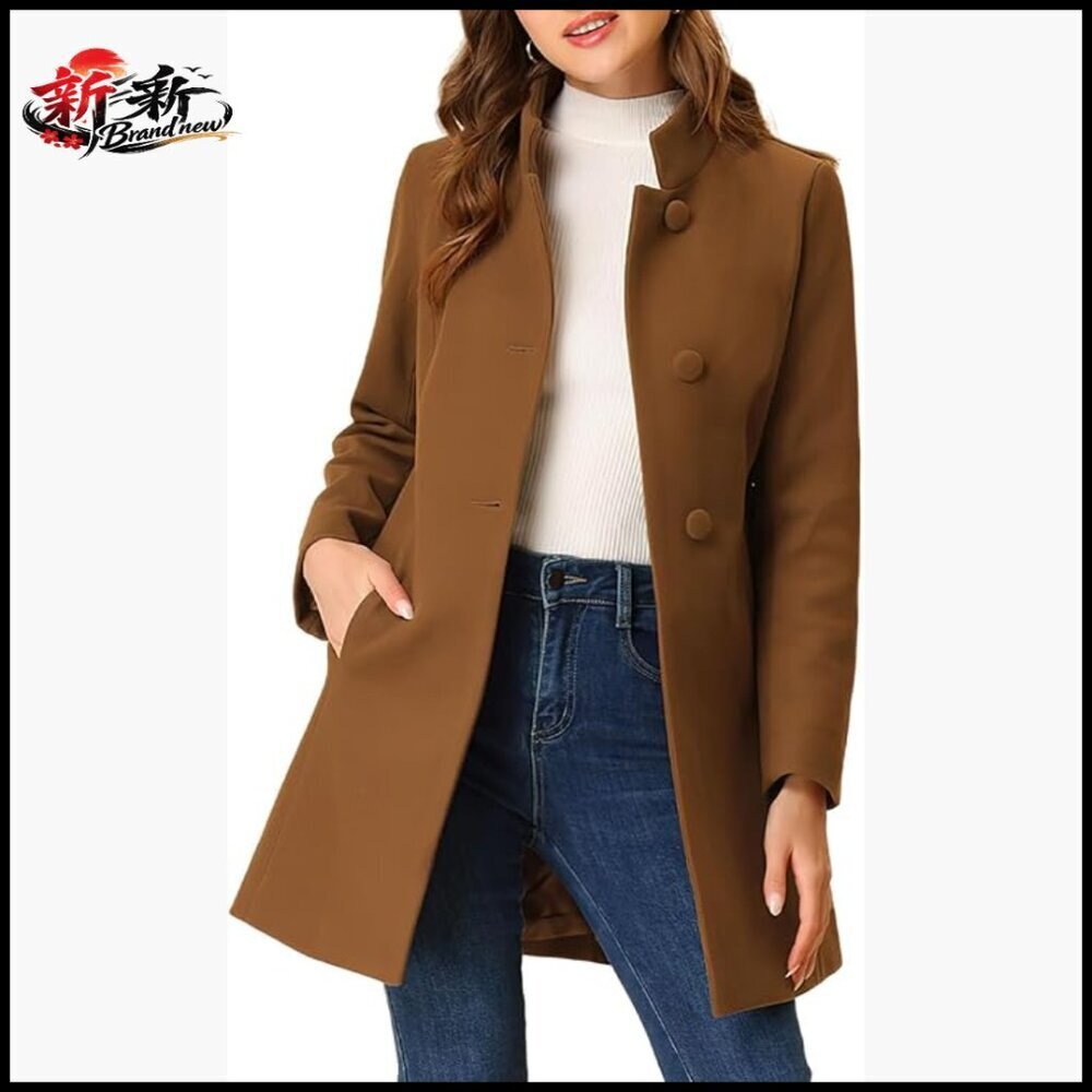 Wool Pea Coat Slim Fit Blazer with Pockets Thigh Length